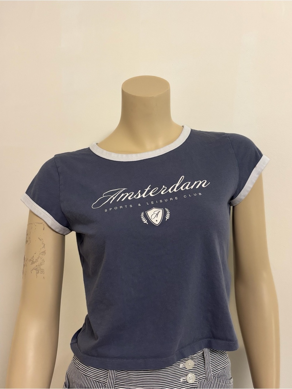 Hollister Navy Crop Top with White Trim